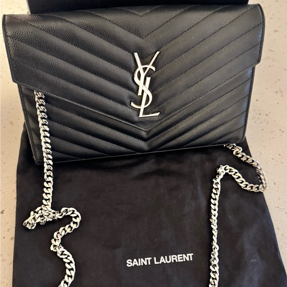 Saint Laurent Black Chevron Leather Clutch